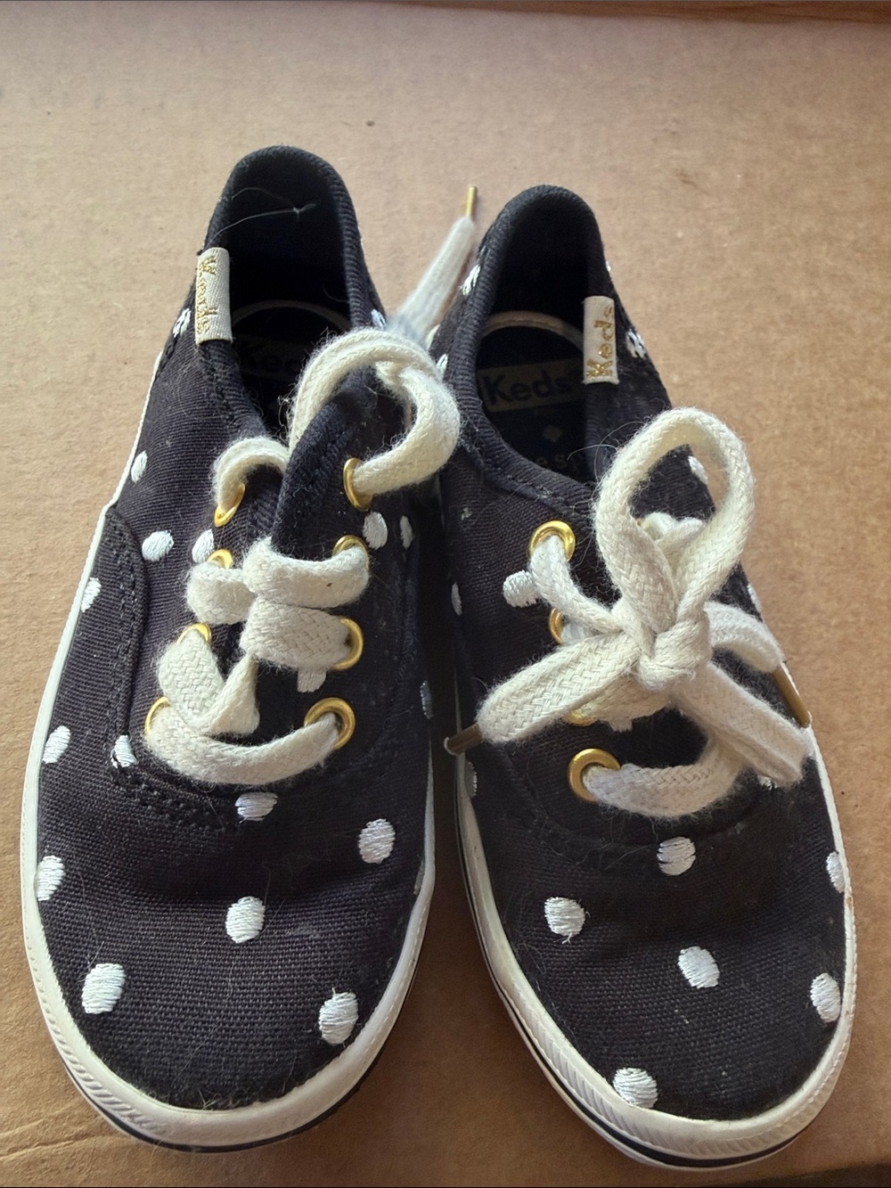 Keds Kids Black Polka Dot Sneakers with Cream Laces